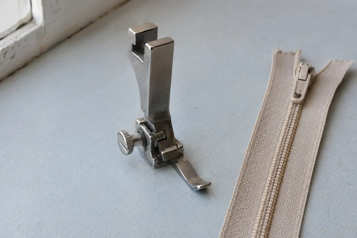 One-sided metal zipper foot for stitching close to zipper teeth