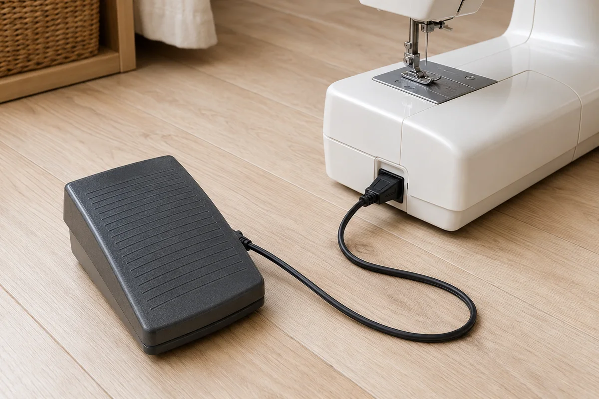 Charcoal sewing machine foot controller with its cable and connector