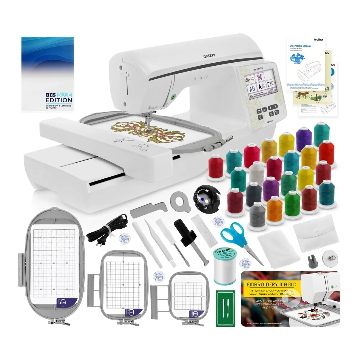 Brother NQ1700E embroidery machine and included bundle