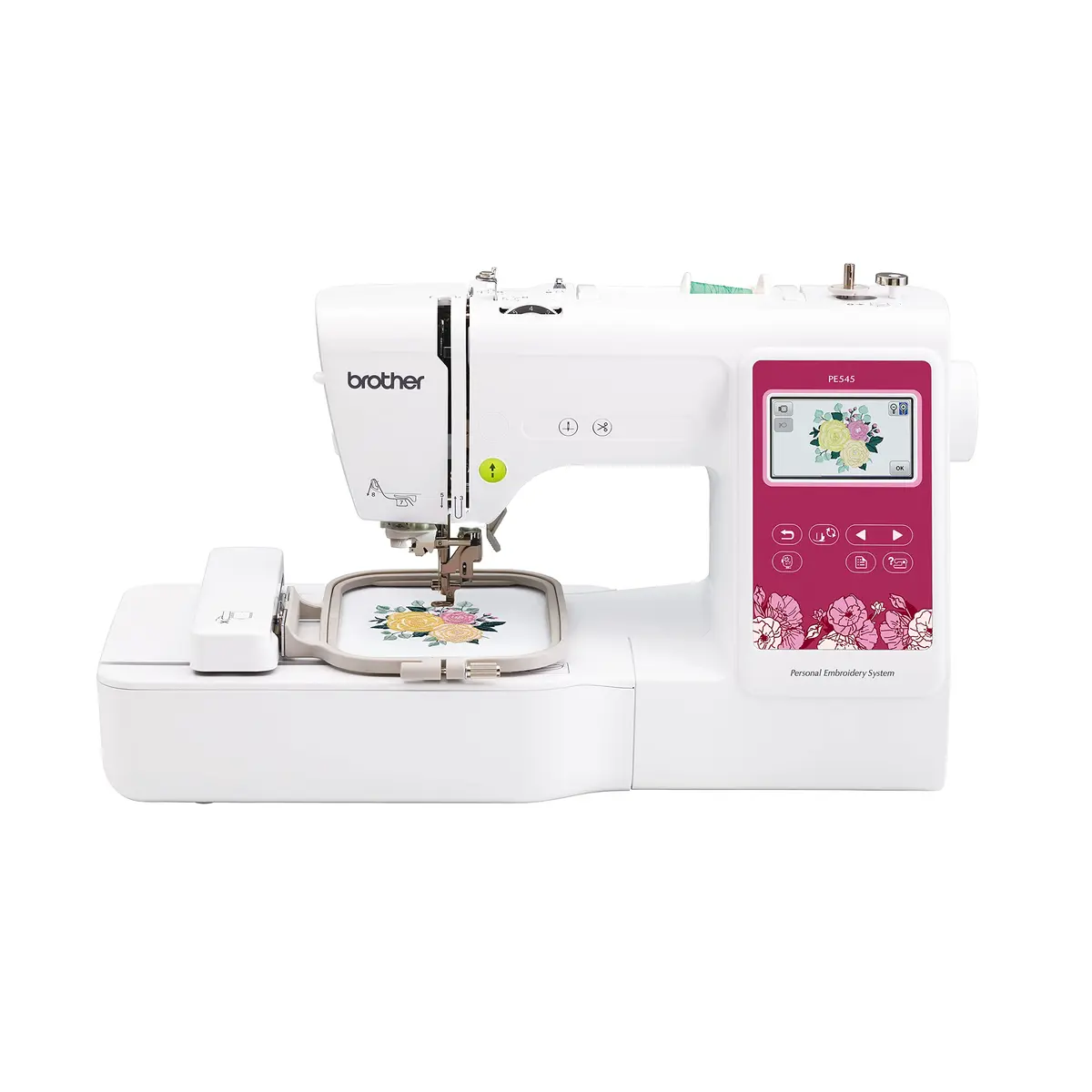 Brother PE545 embroidery machine with 4 × 4 hoop and color touchscreen